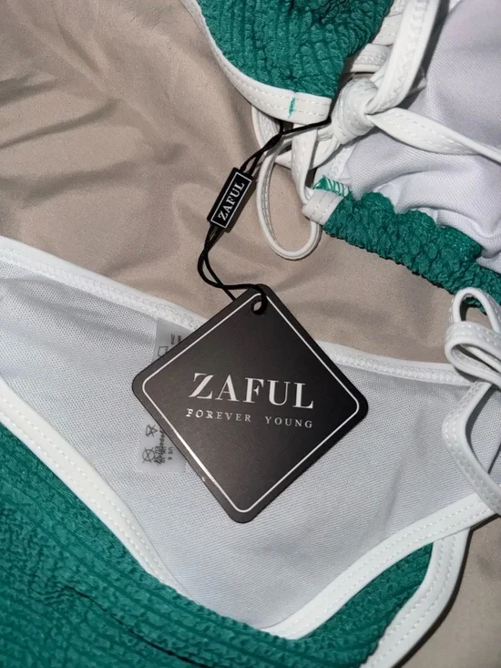 Zaful Green Bikini with White Trim - Tie Side - Women Swim Two-Piece - Size M - Picture 6 of 6